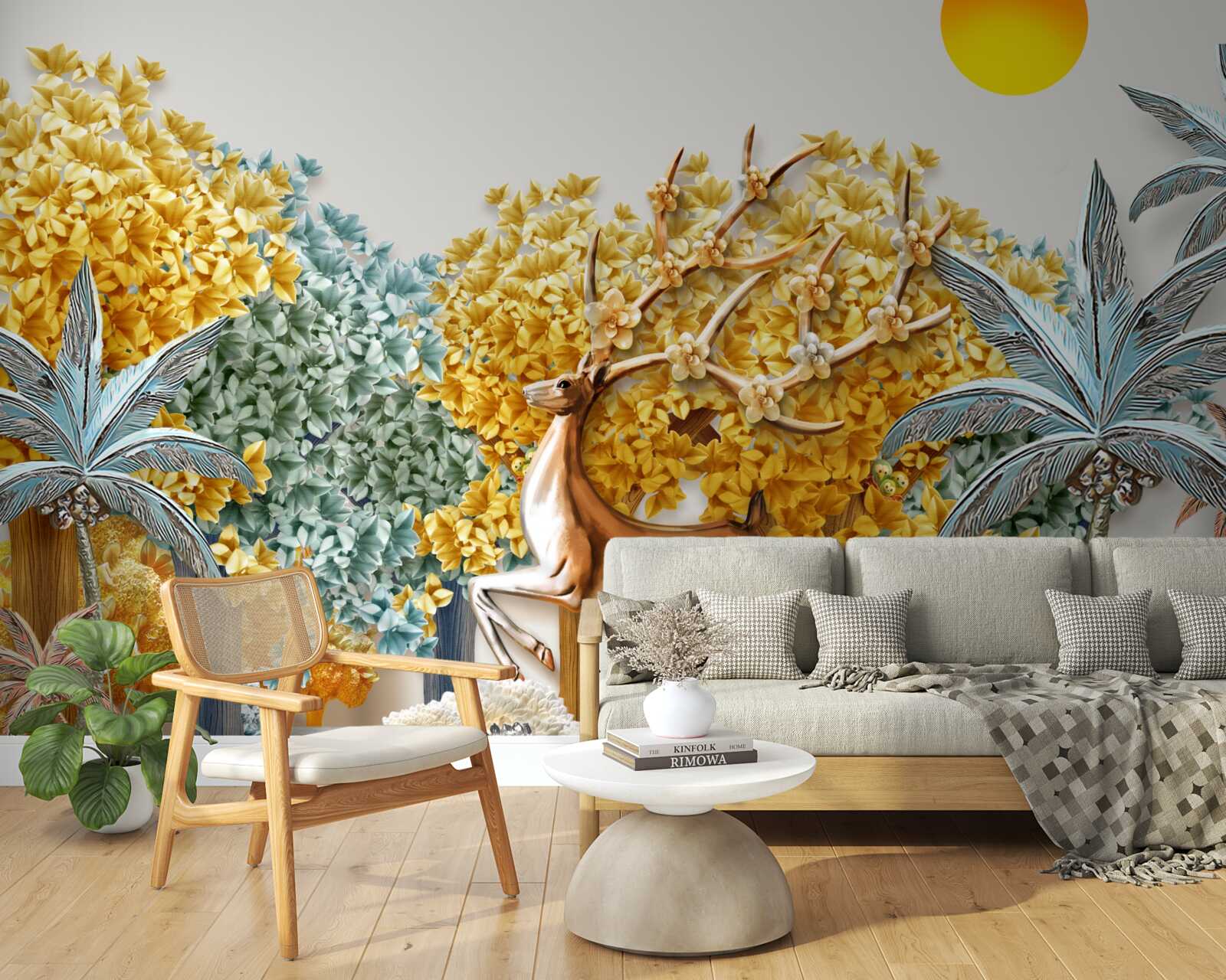 Papier peint cerfs sautant dans une forêt tropicale