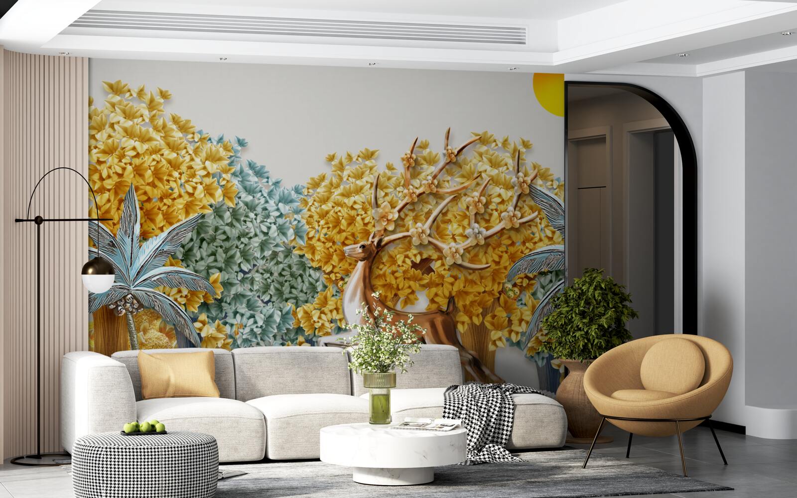 Papier peint cerfs sautant dans une forêt tropicale