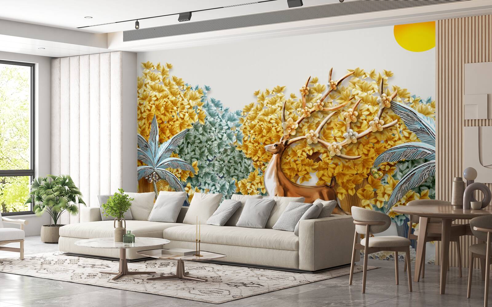 Papier peint cerfs sautant dans une forêt tropicale