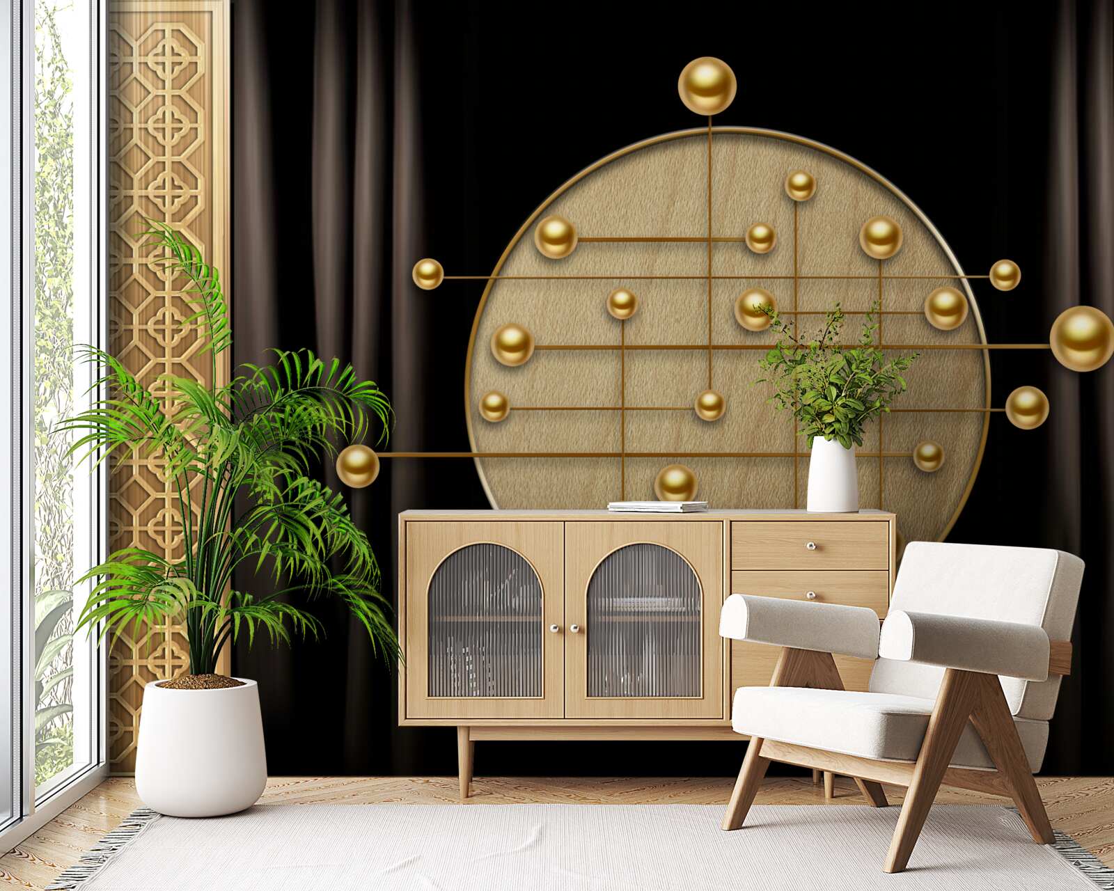 Papier peint fond noir saturé d'or orbital