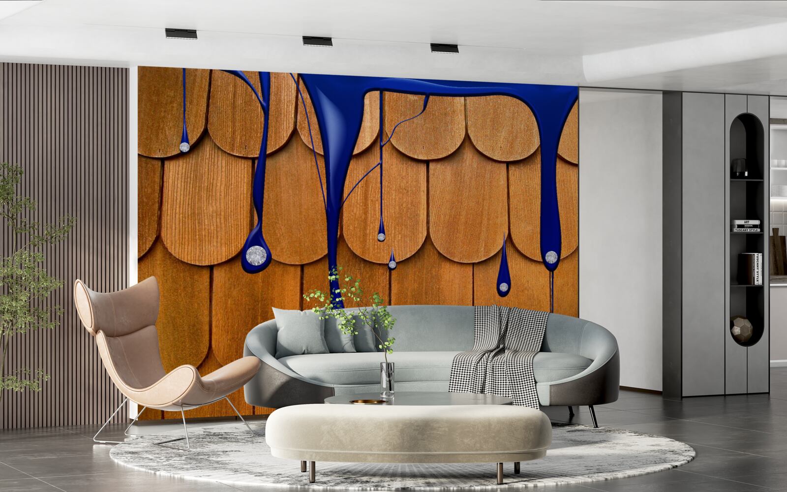 Papier peint le toit marron est bleu