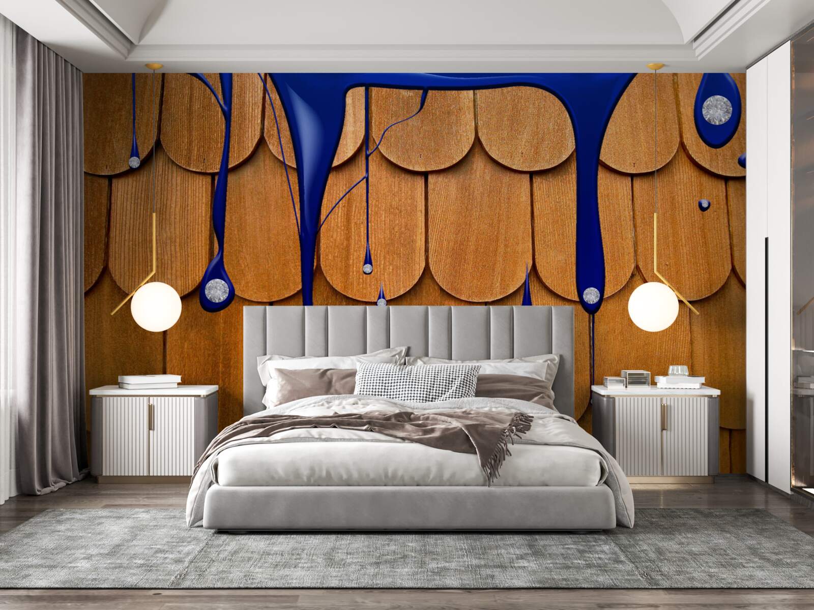 Papier peint le toit marron est bleu