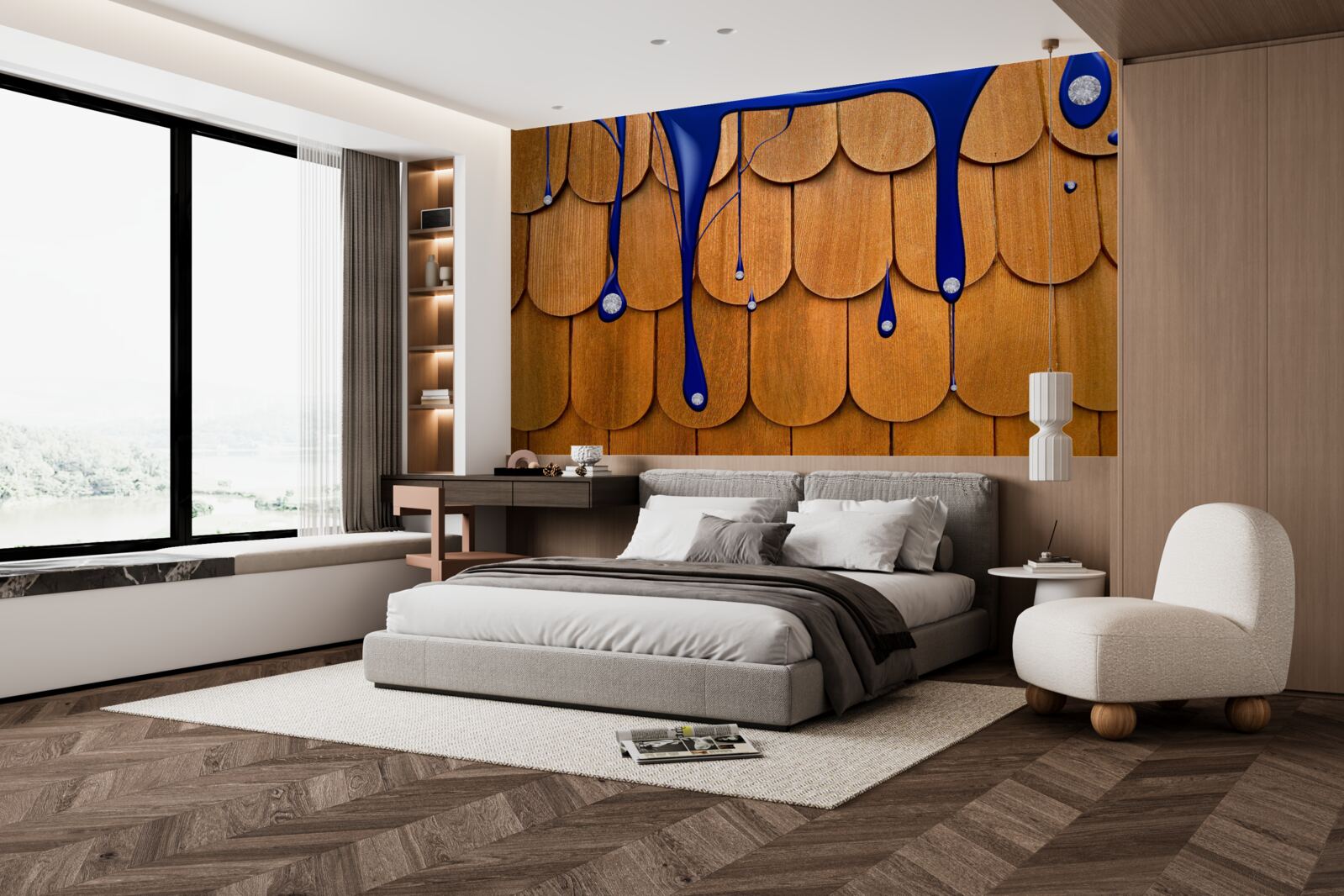 Papier peint le toit marron est bleu