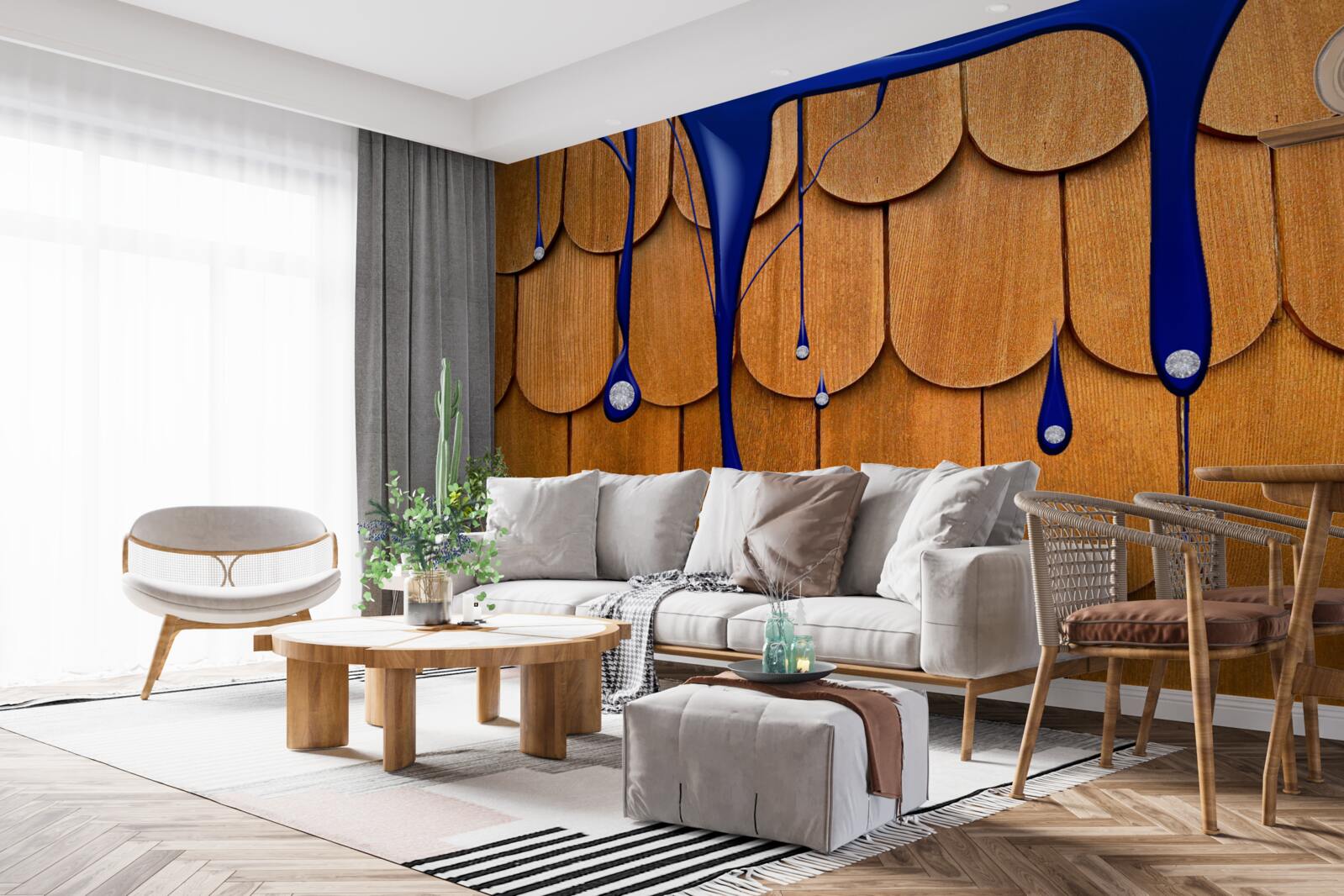 Papier peint le toit marron est bleu