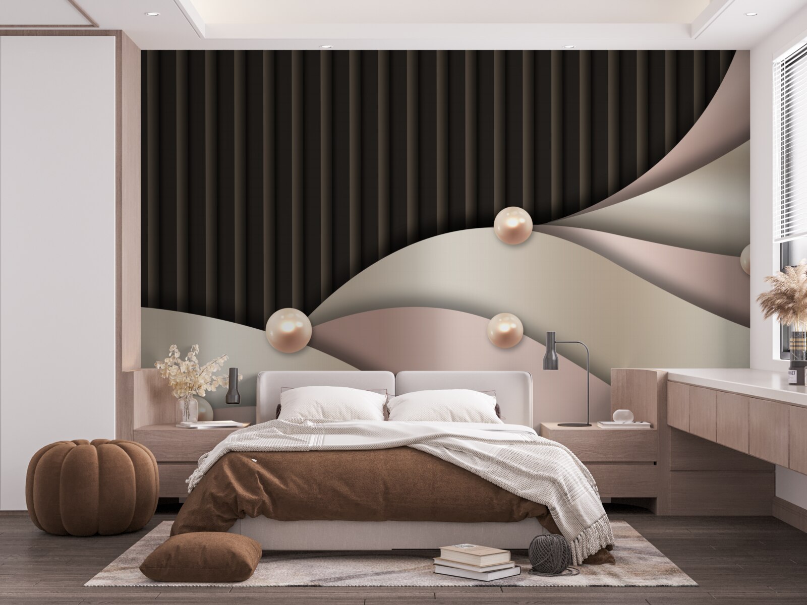 Papier peint perles d'or abstraites sur soie