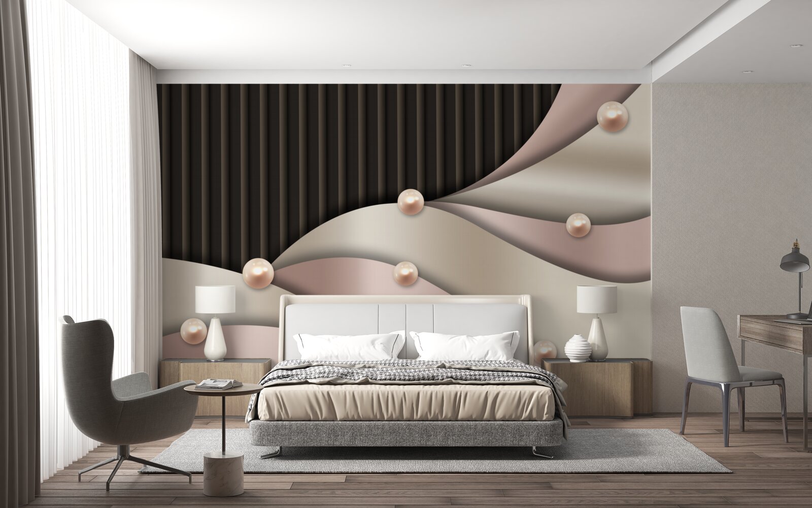 Papier peint perles d'or abstraites sur soie