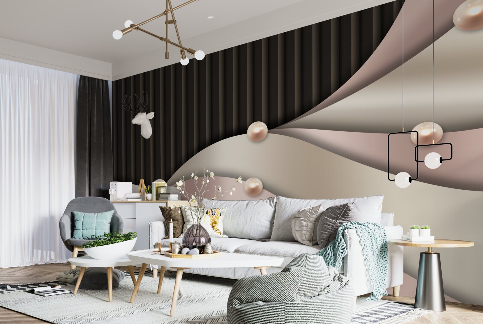 Papier peint perles d'or abstraites sur soie