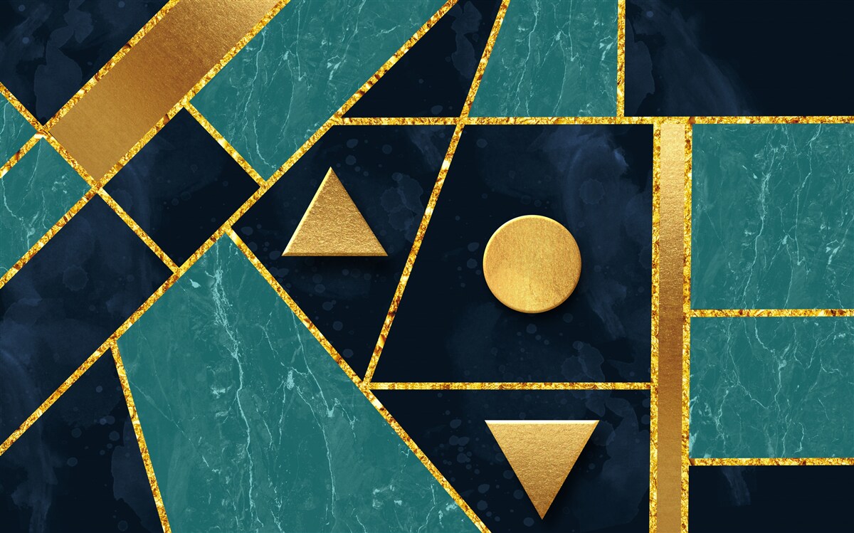 Papier peint mosaïque en tons d'or et d'émeraude