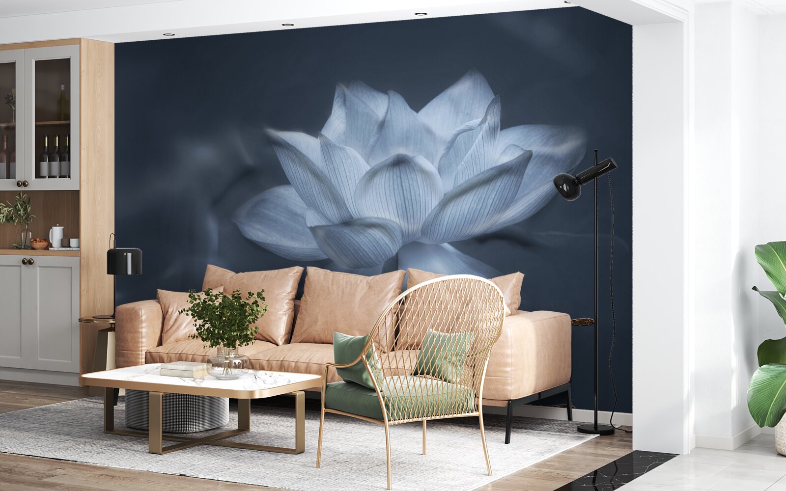 Papier peint poisson rouge et lotus blanc