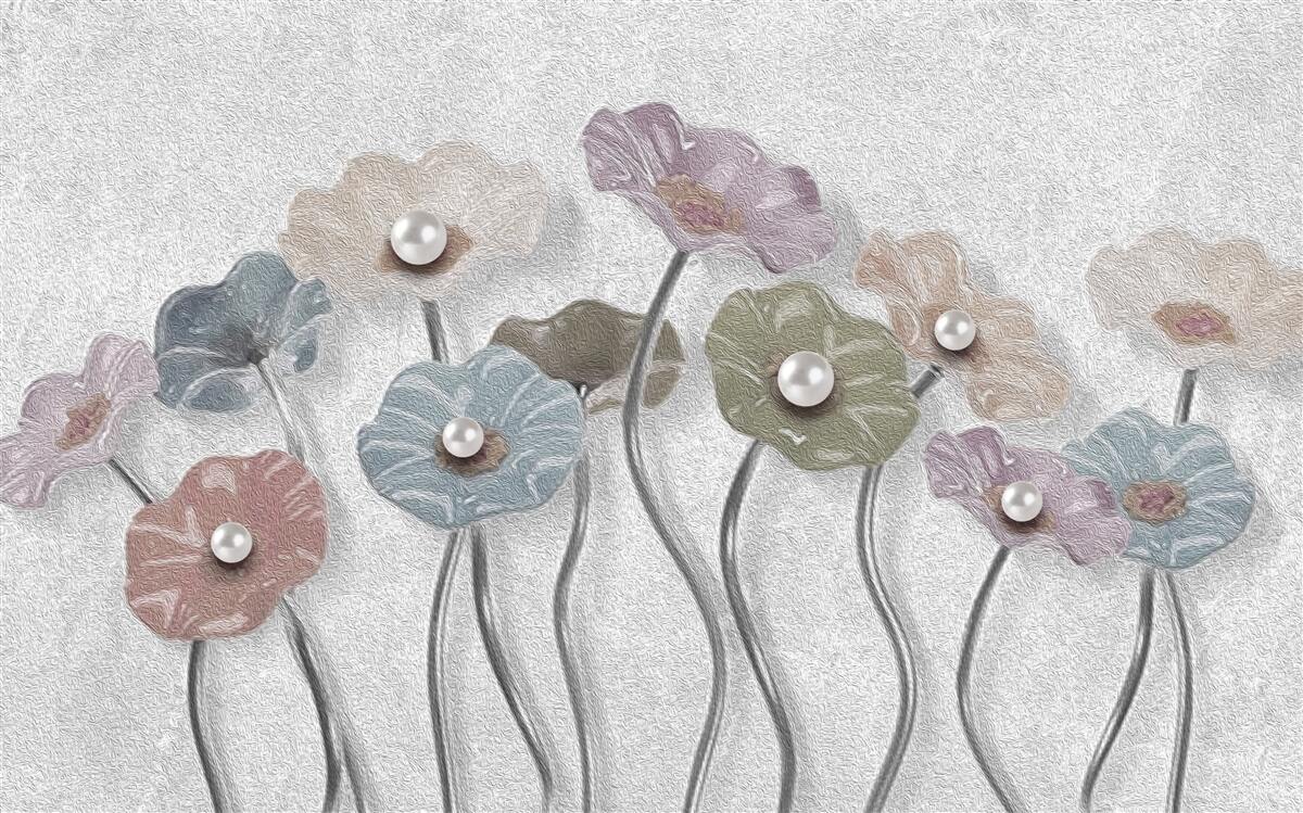 Papier peint gerberas élancés rassemblés en un bouquet de différentes couleurs