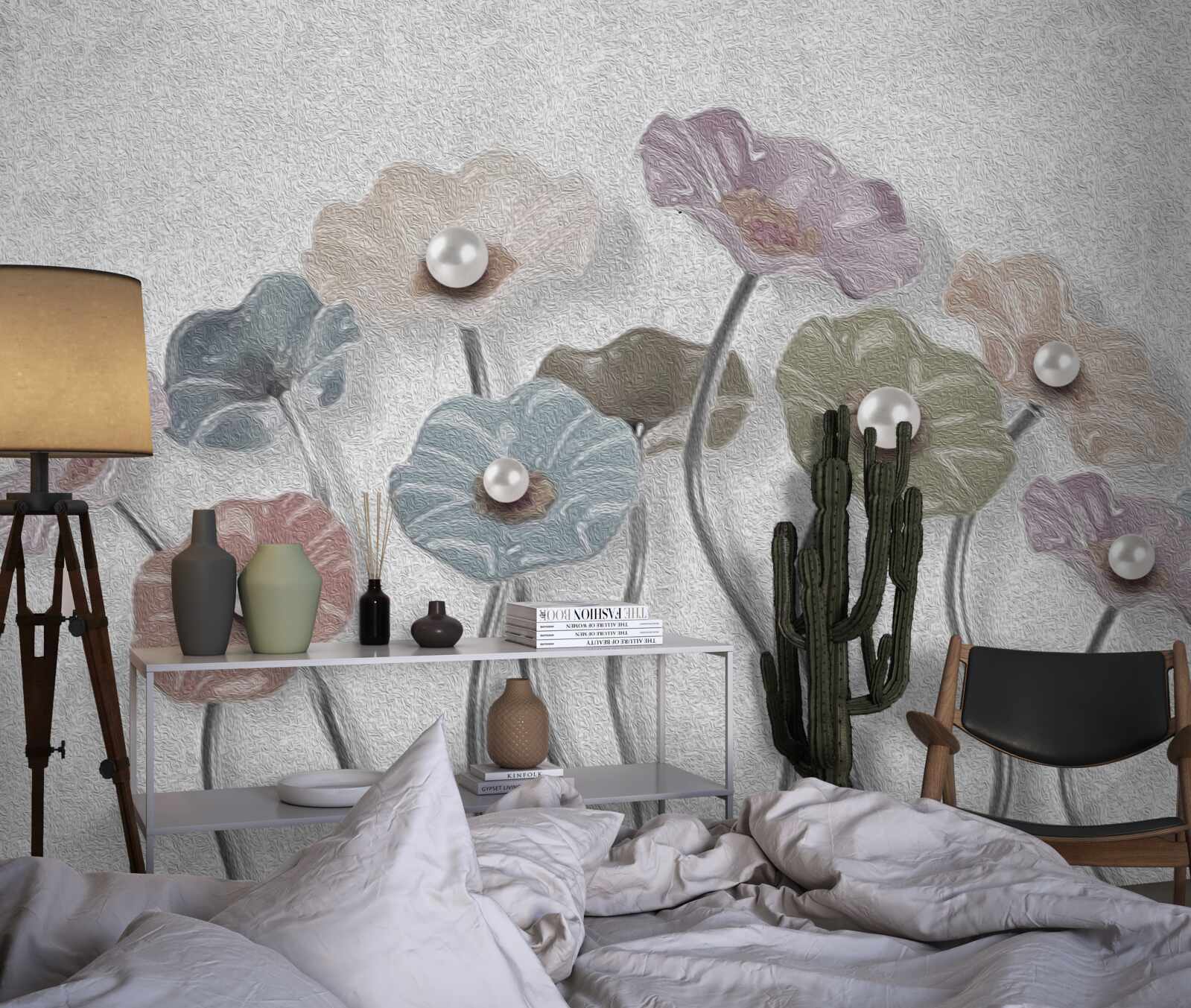 Papier peint gerberas élancés rassemblés en un bouquet de différentes couleurs