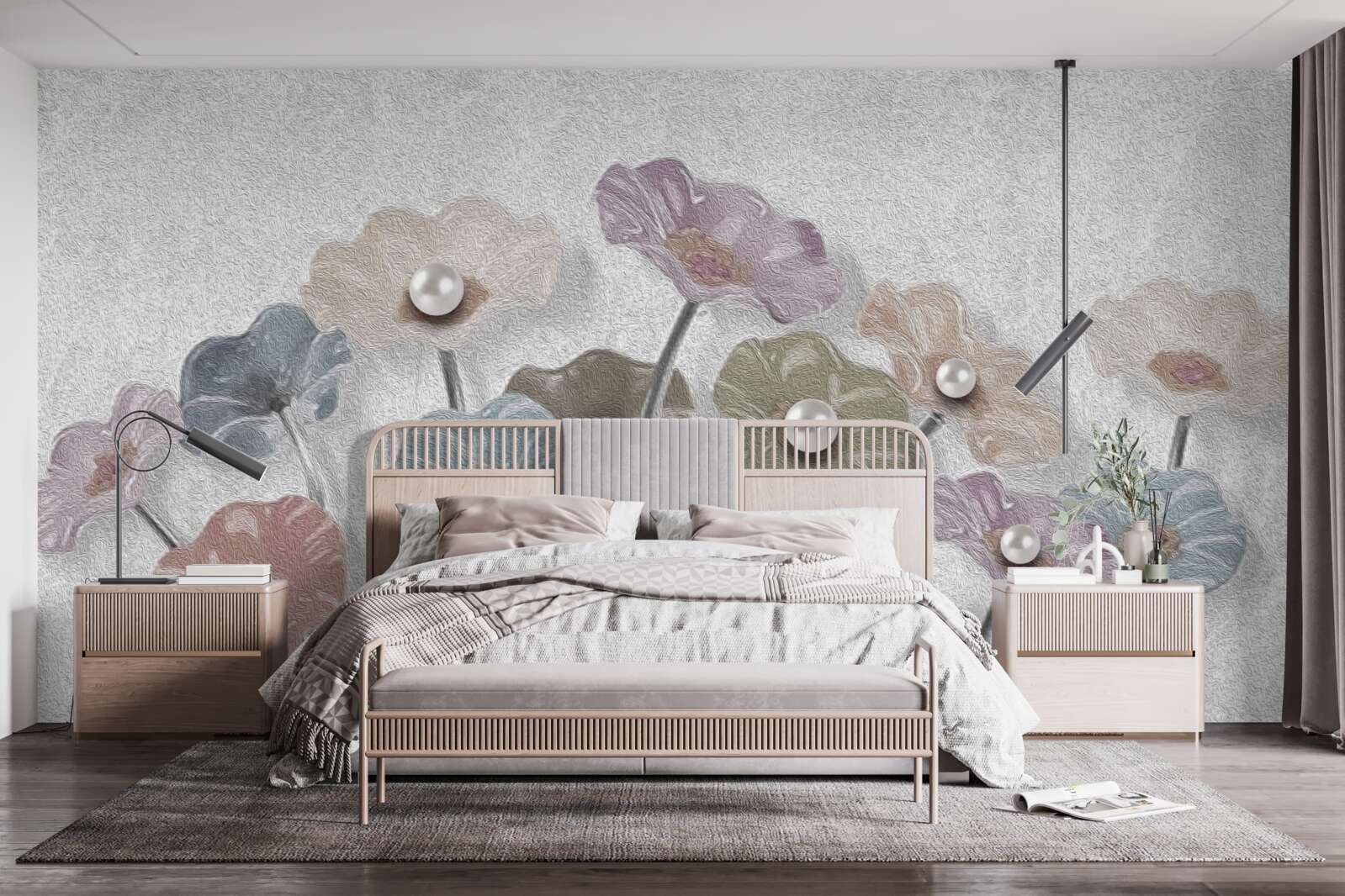 Papier peint gerberas élancés rassemblés en un bouquet de différentes couleurs