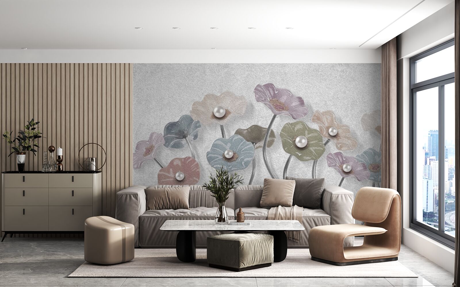 Papier peint gerberas élancés rassemblés en un bouquet de différentes couleurs