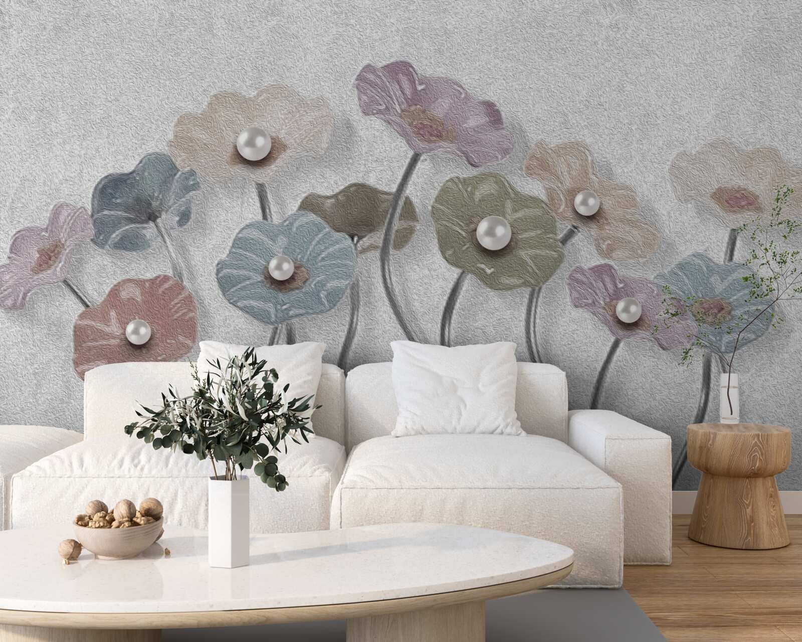 Papier peint gerberas élancés rassemblés en un bouquet de différentes couleurs