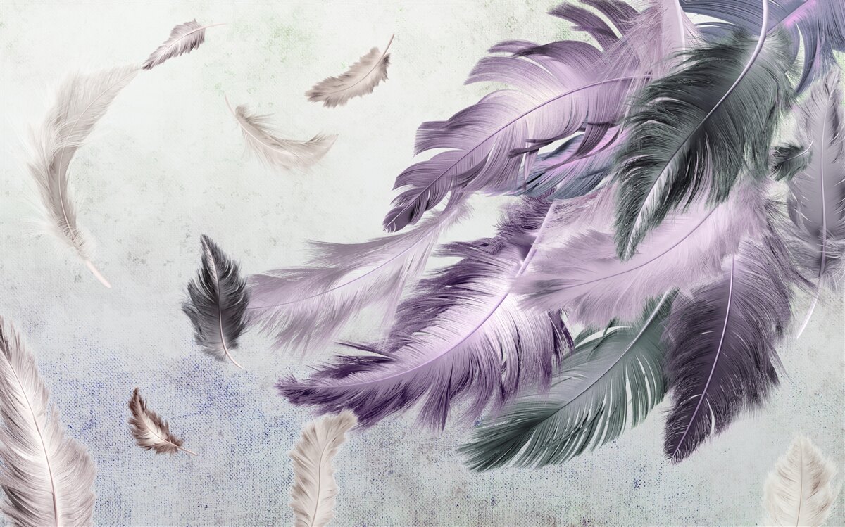 Papier peint plumes volantes violettes