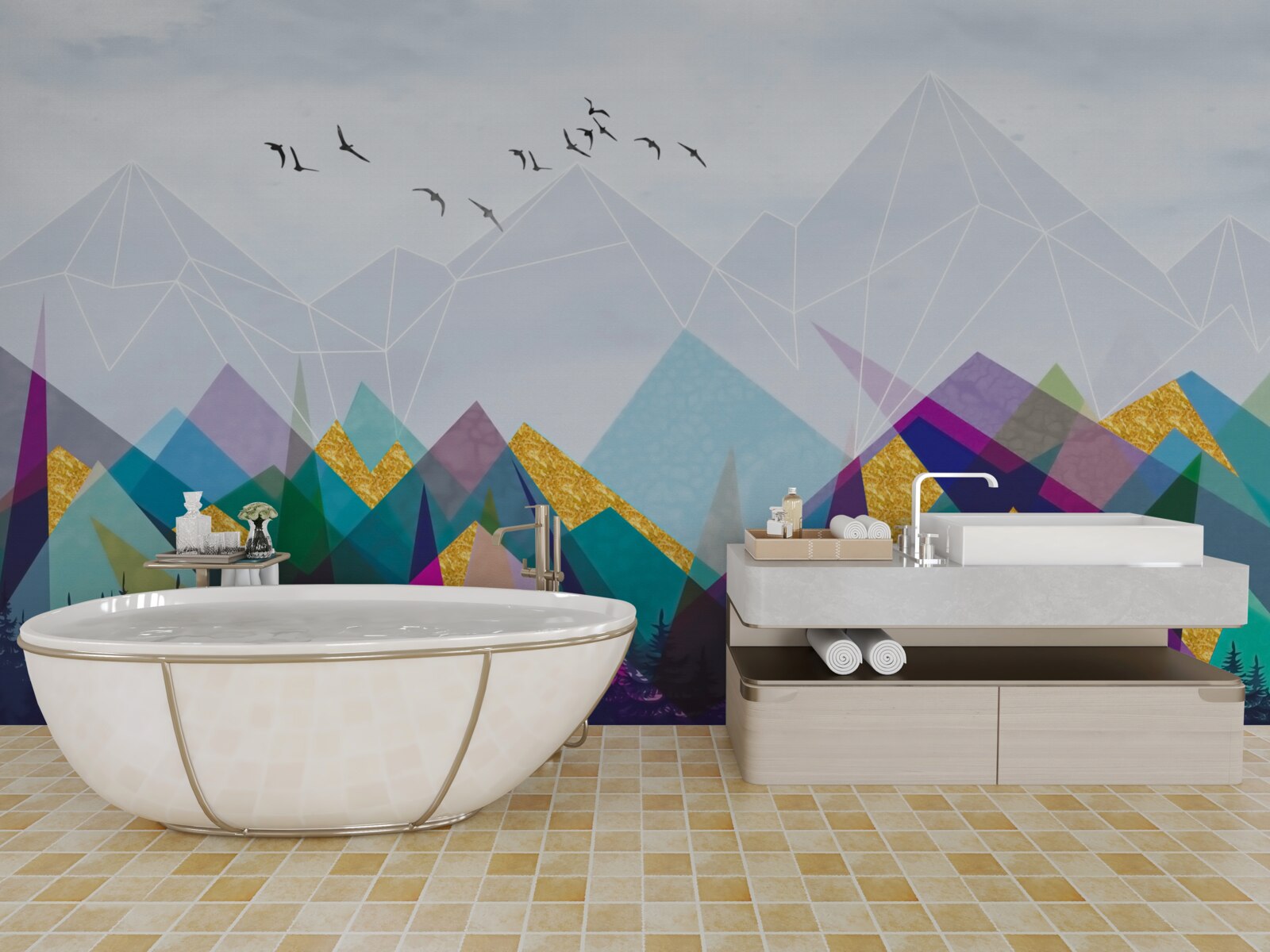 Papier peint forêt ambiguë dans les montagnes