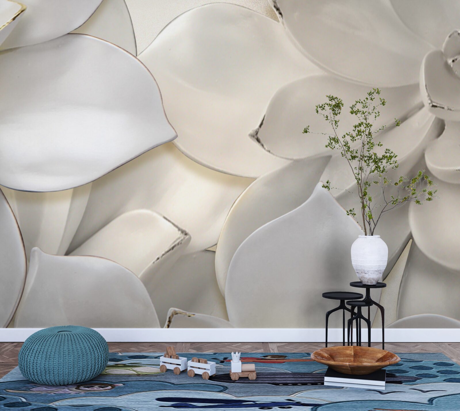 Papier peint des fleurs blanches comme de la porcelaine