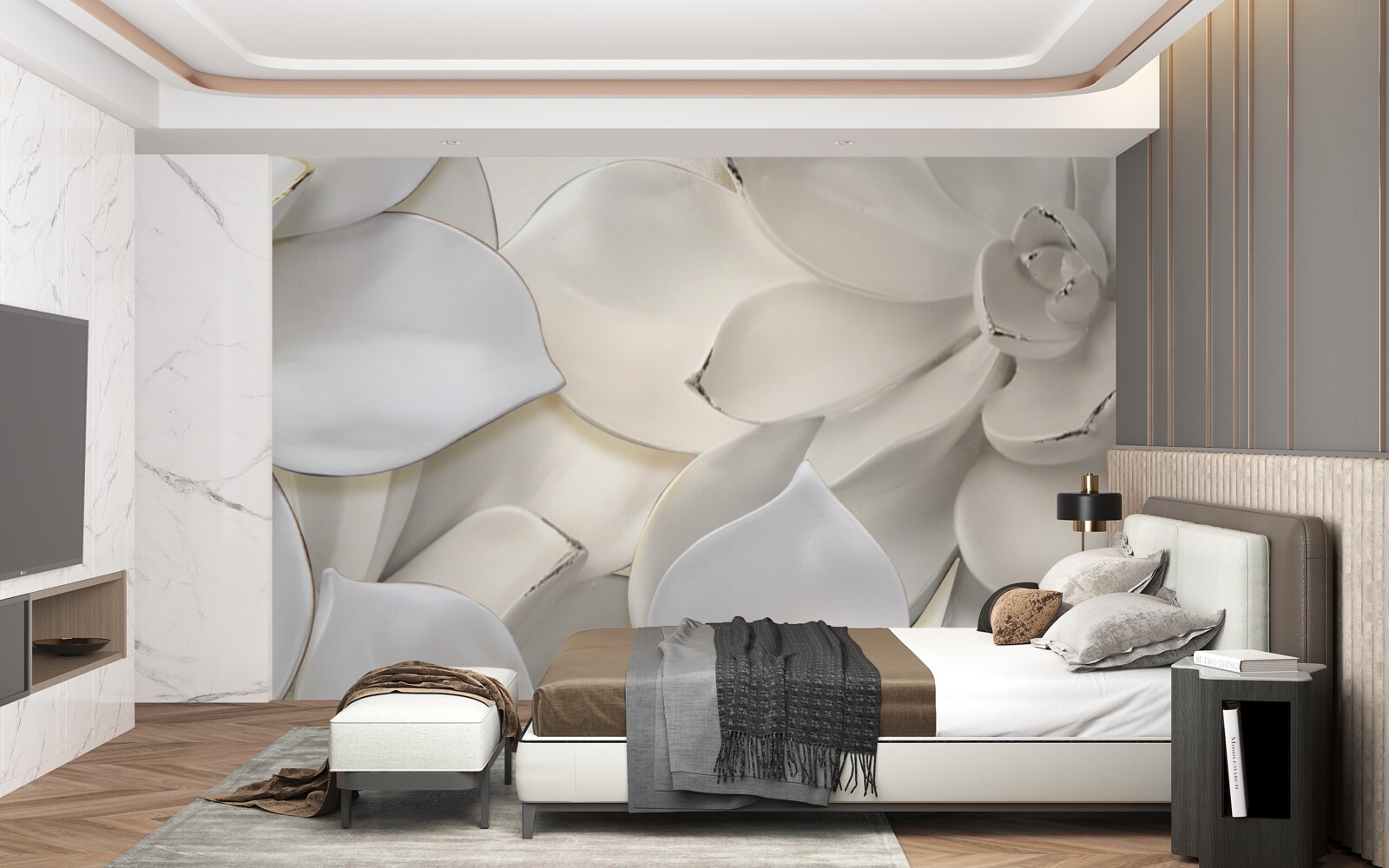 Papier peint des fleurs blanches comme de la porcelaine