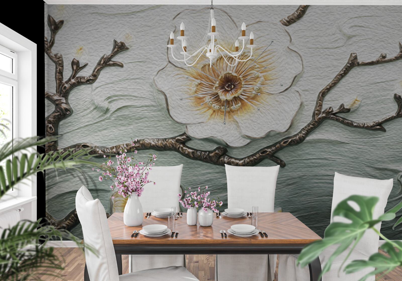 Papier peint le vent fait osciller les bourgeons du magnolia blanc