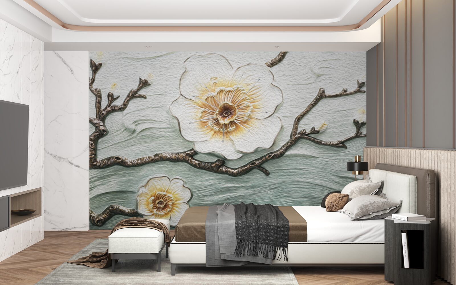 Papier peint le vent fait osciller les bourgeons du magnolia blanc