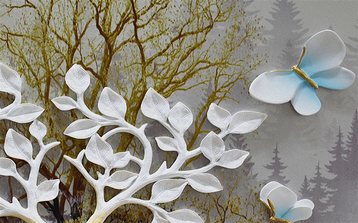 Papier peint un papillon se pose sur une branche blanche dans la forêt