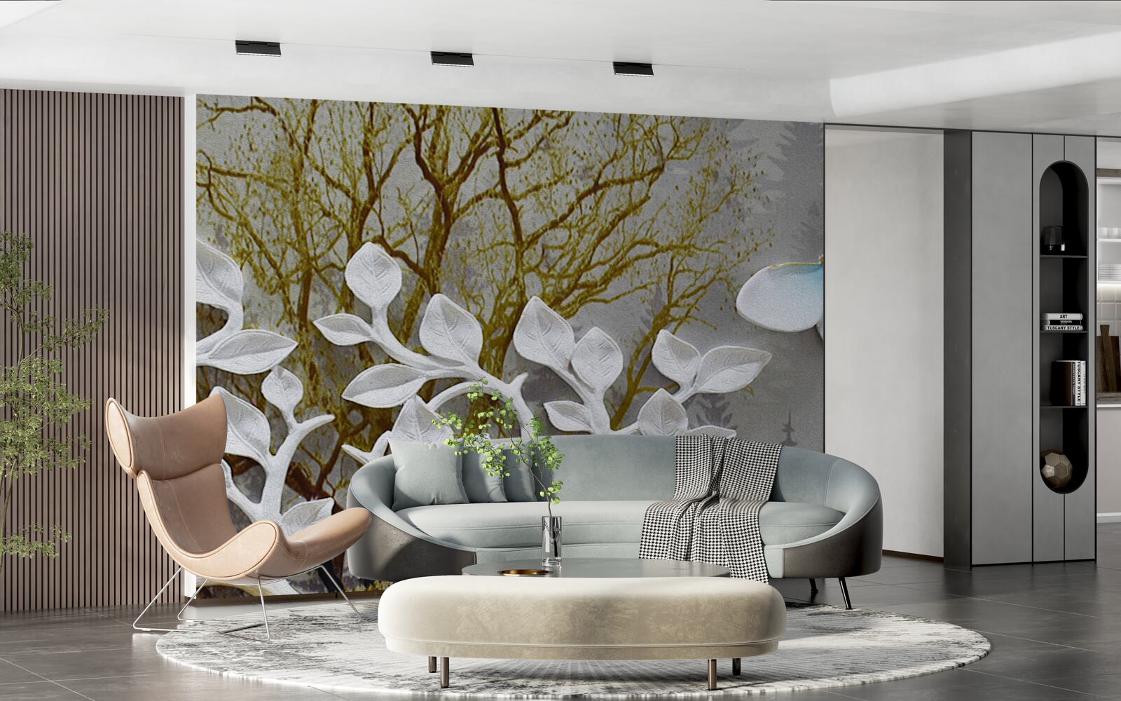 Papier peint un papillon se pose sur une branche blanche dans la forêt