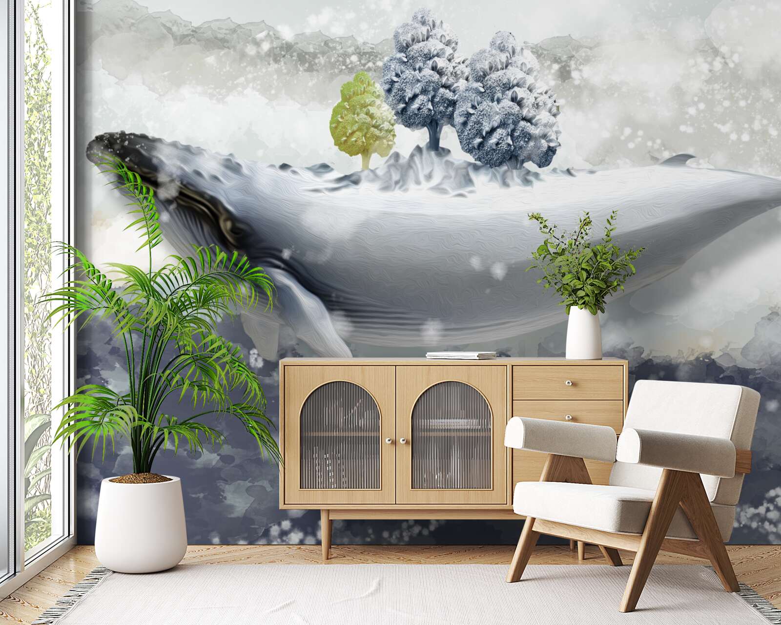 Papier peint baleine albinos dans une mer glacée