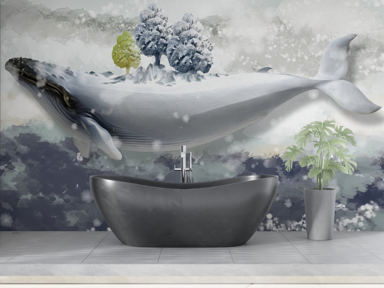 Papier peint baleine albinos dans une mer glacée