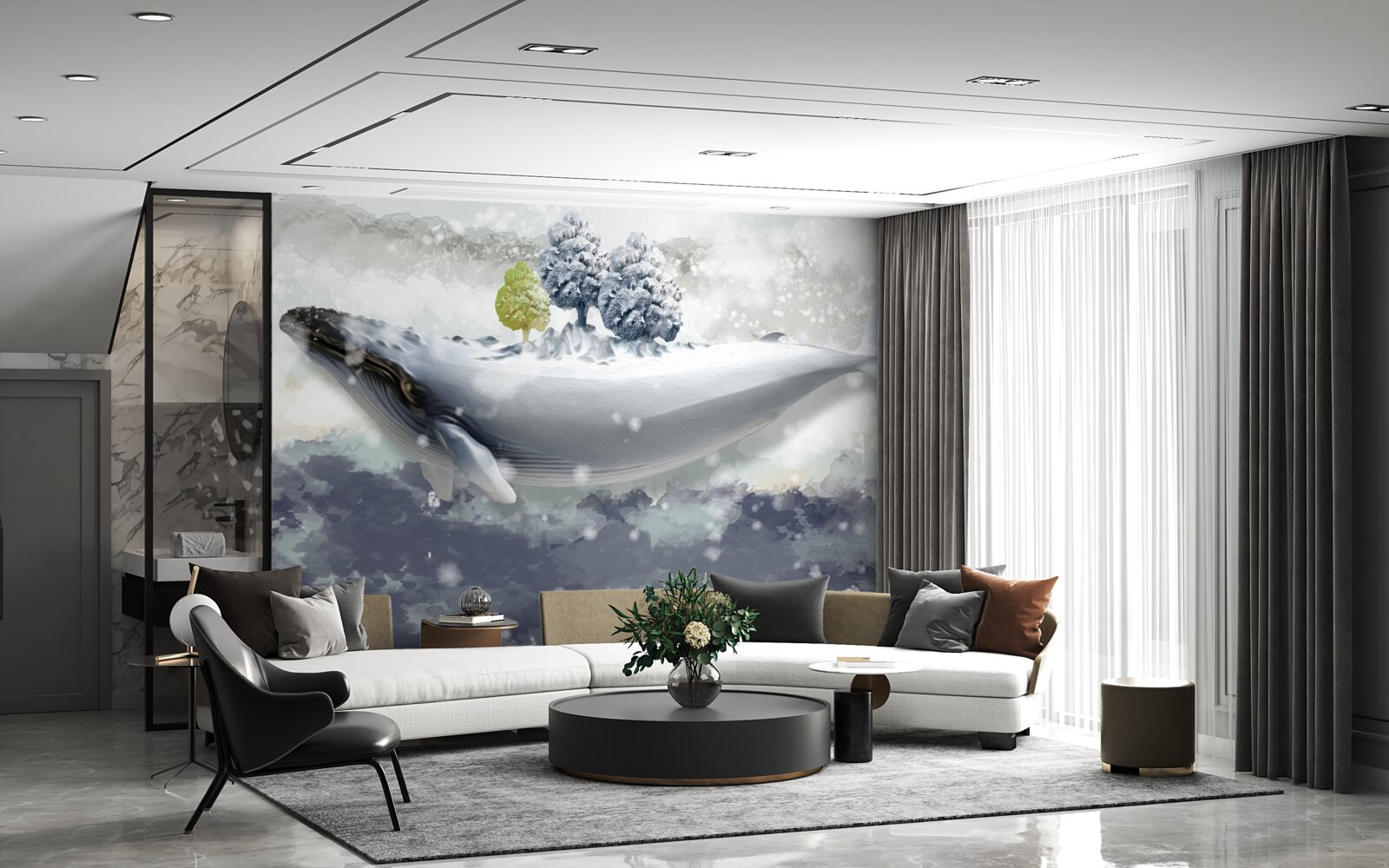 Papier peint baleine albinos dans une mer glacée