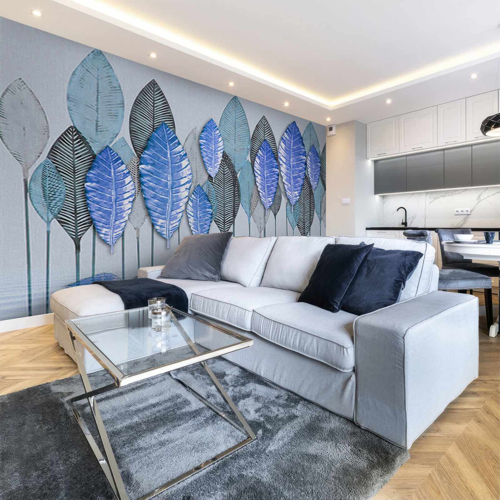 Papier peint forêt plongée dans l'abstraction, sous un voile de pluie