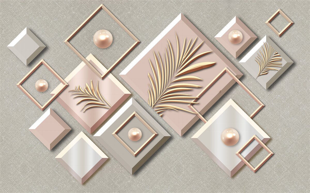 Papier peint abstrait en forme de rectangles avec des feuilles