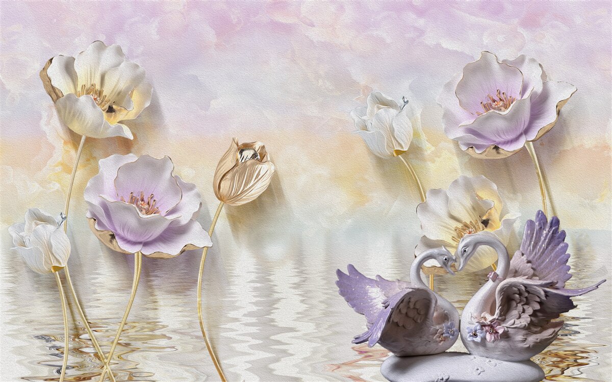 Papier peint reflets de fleurs délicates dans l'eau