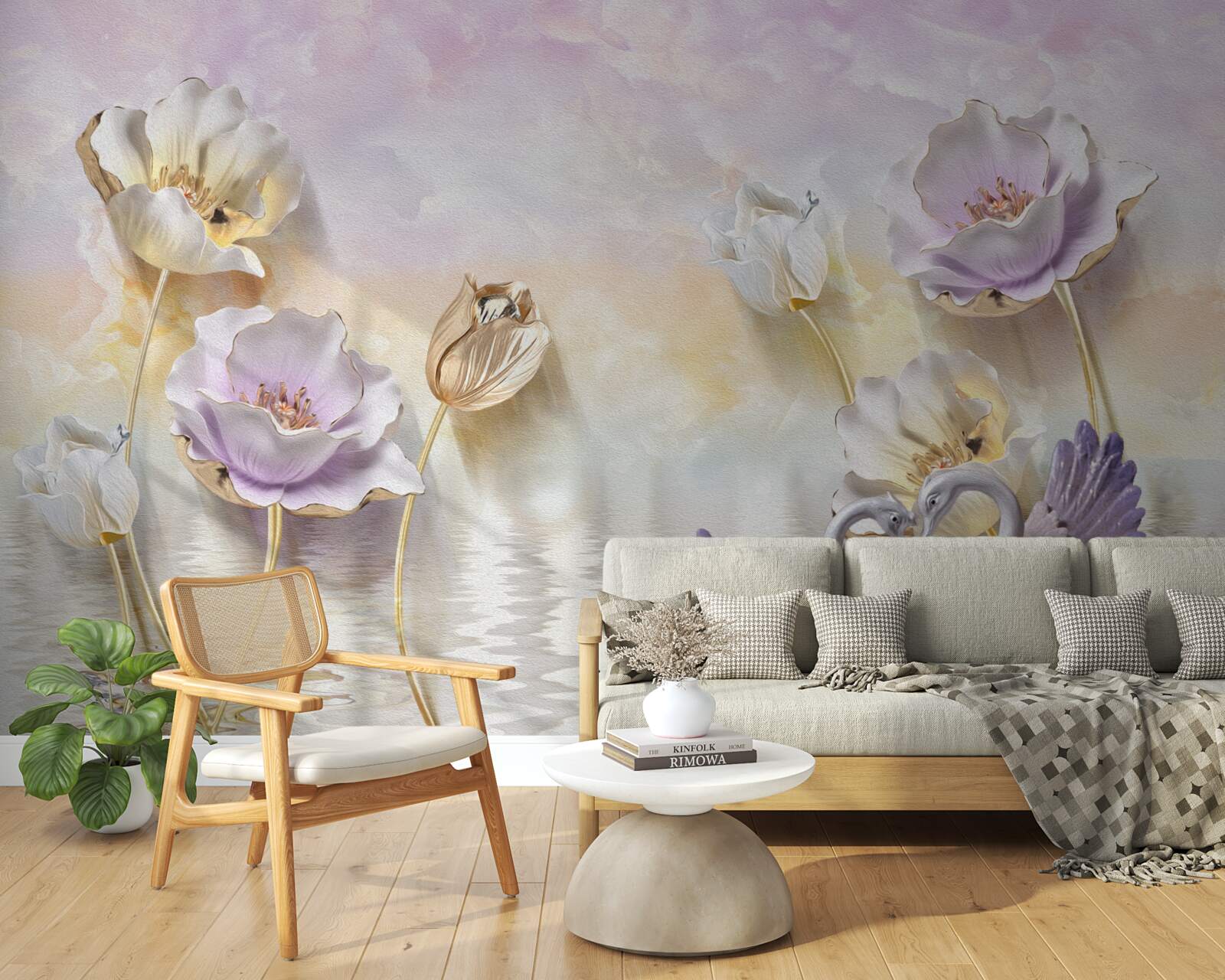 Papier peint reflets de fleurs délicates dans l'eau