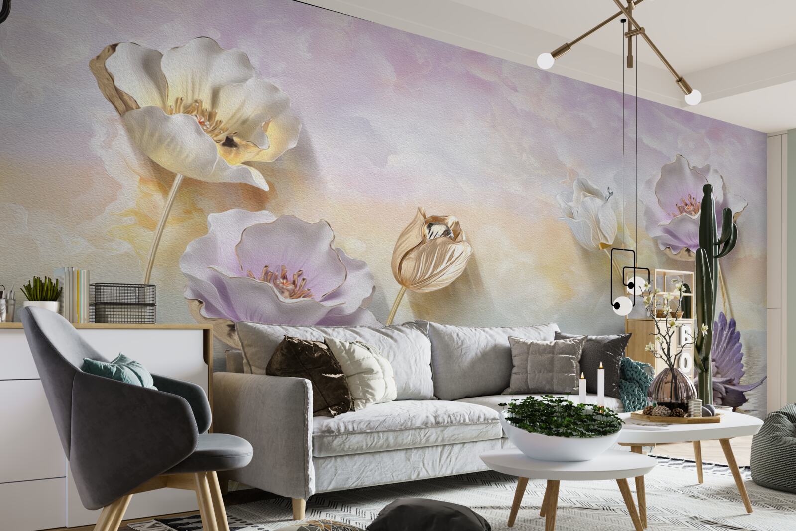 Papier peint reflets de fleurs délicates dans l'eau