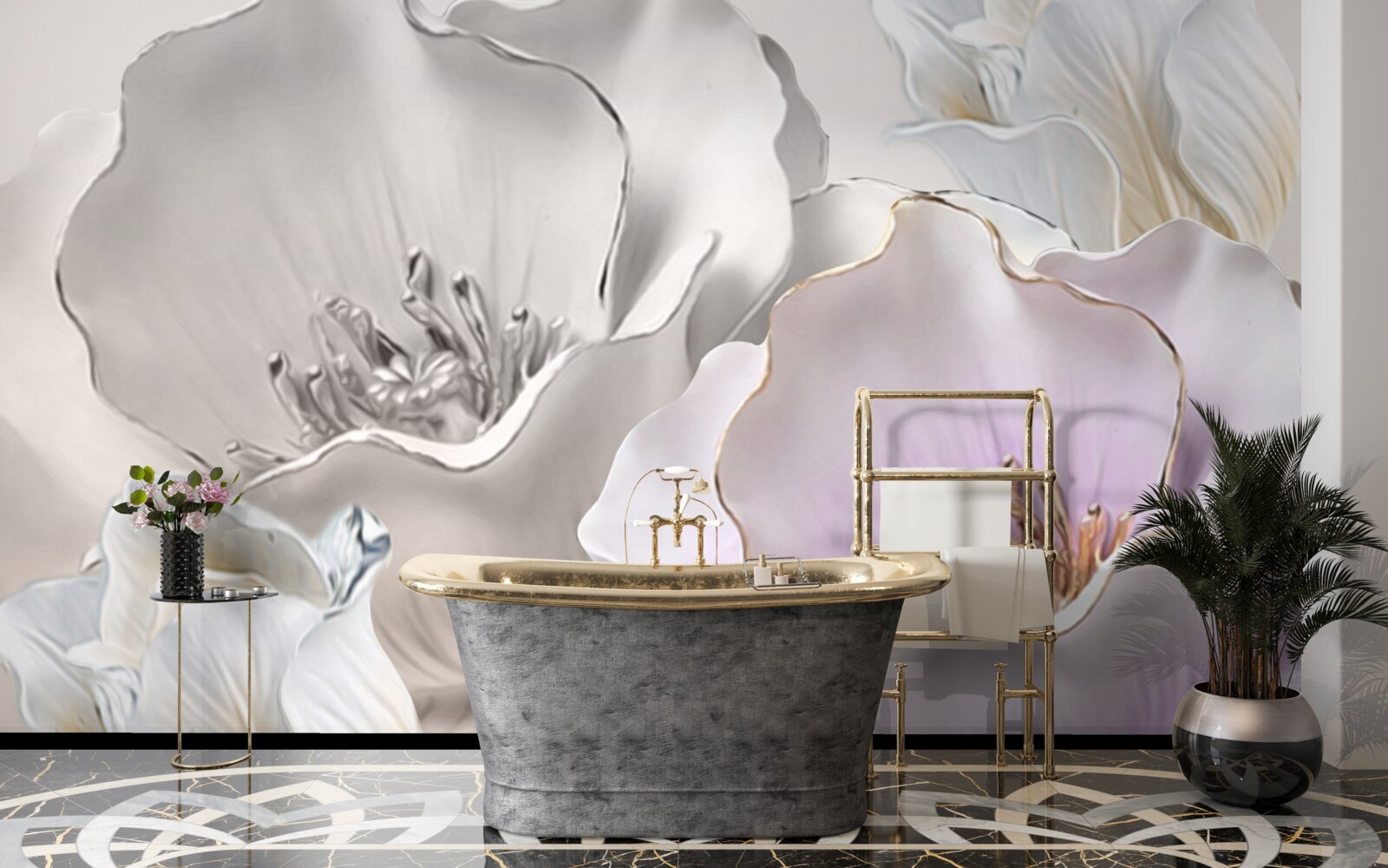 Papier peint des fleurs gracieuses et blanches comme de la porcelaine