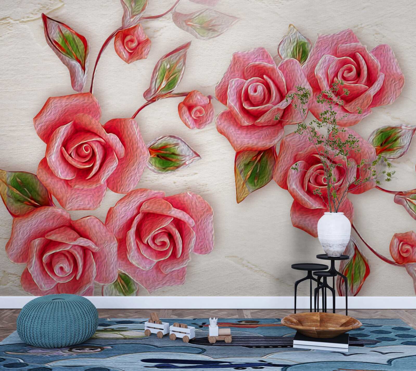 Papier peint une rose thé rose fleurit sur une branche