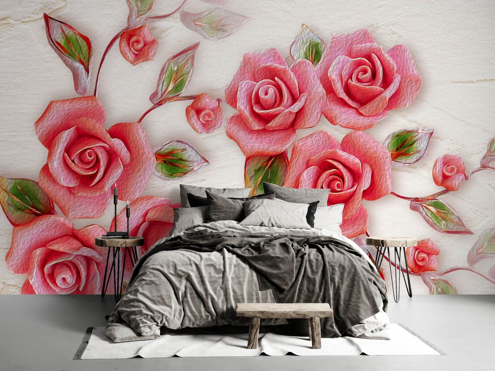 Papier peint une rose thé rose fleurit sur une branche