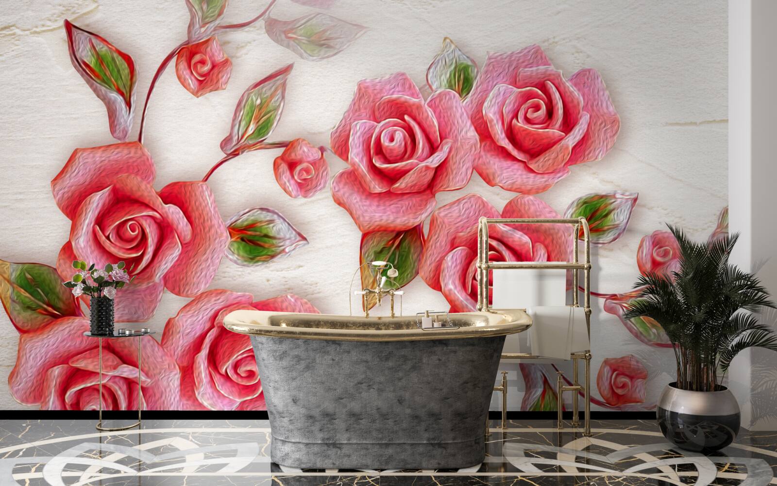 Papier peint une rose thé rose fleurit sur une branche