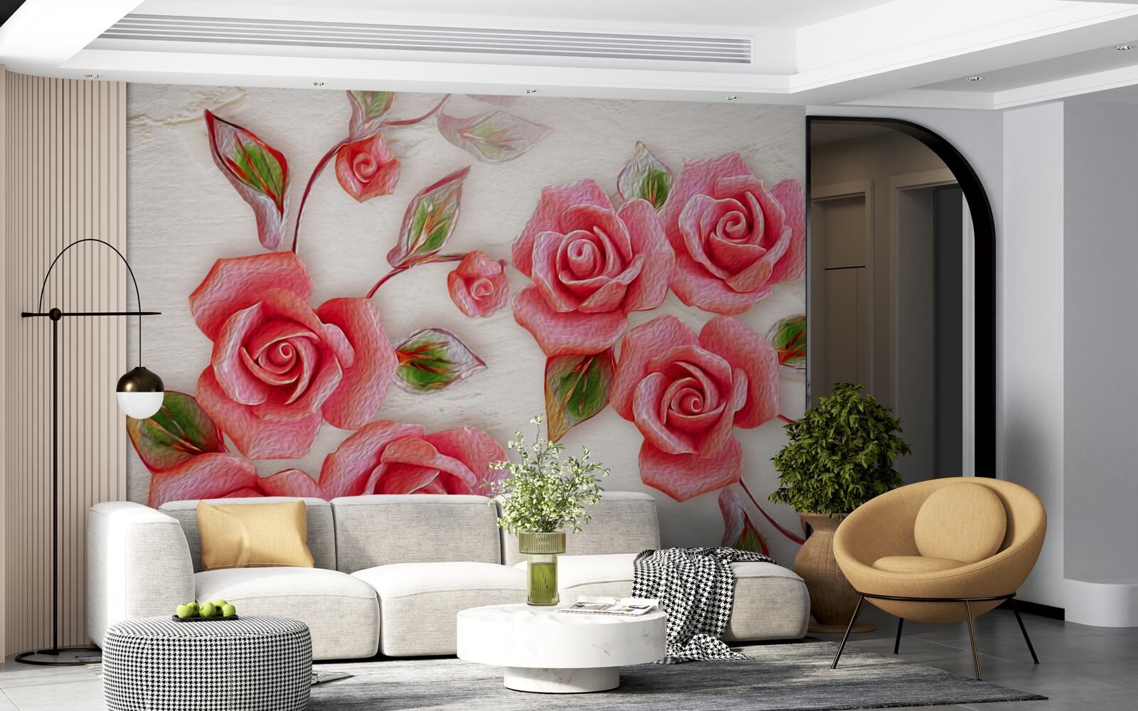 Papier peint une rose thé rose fleurit sur une branche