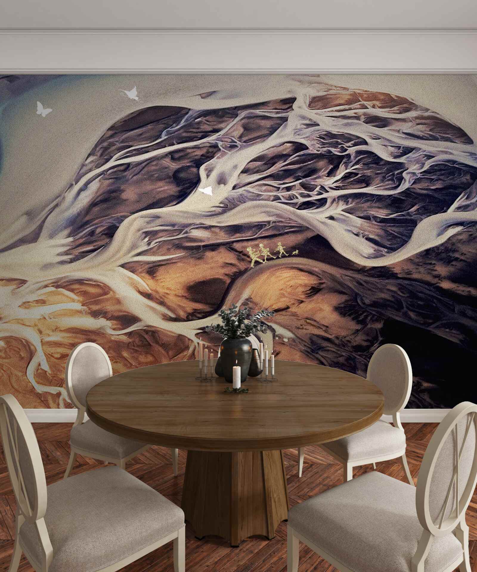 Papier peint fausse silhouette d'un arbre dessinée sur le sable