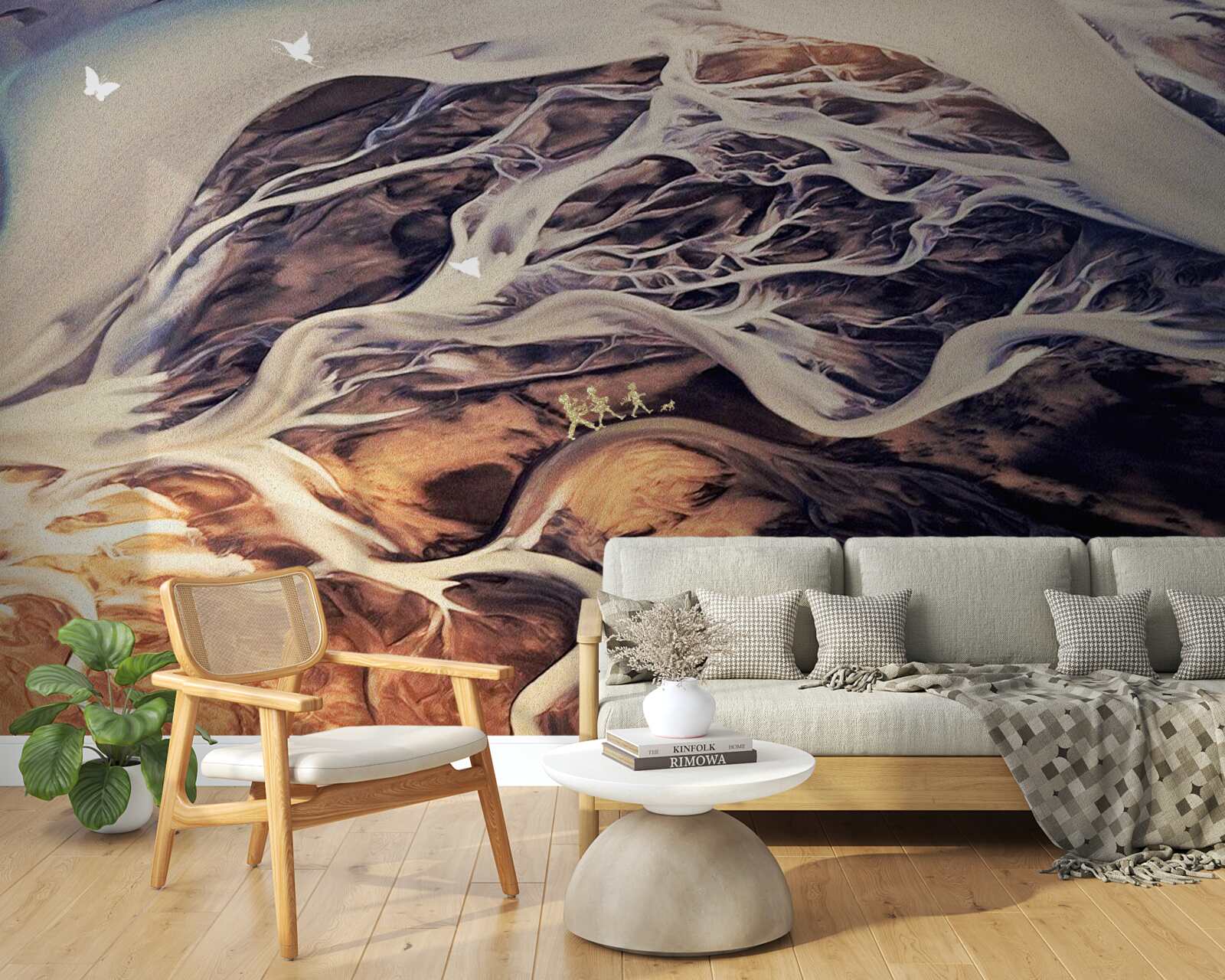 Papier peint fausse silhouette d'un arbre dessinée sur le sable