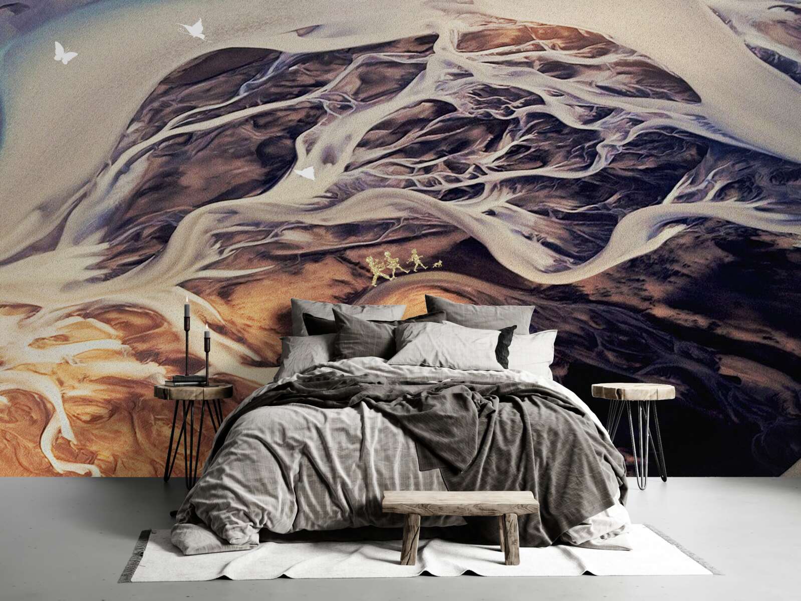 Papier peint fausse silhouette d'un arbre dessinée sur le sable