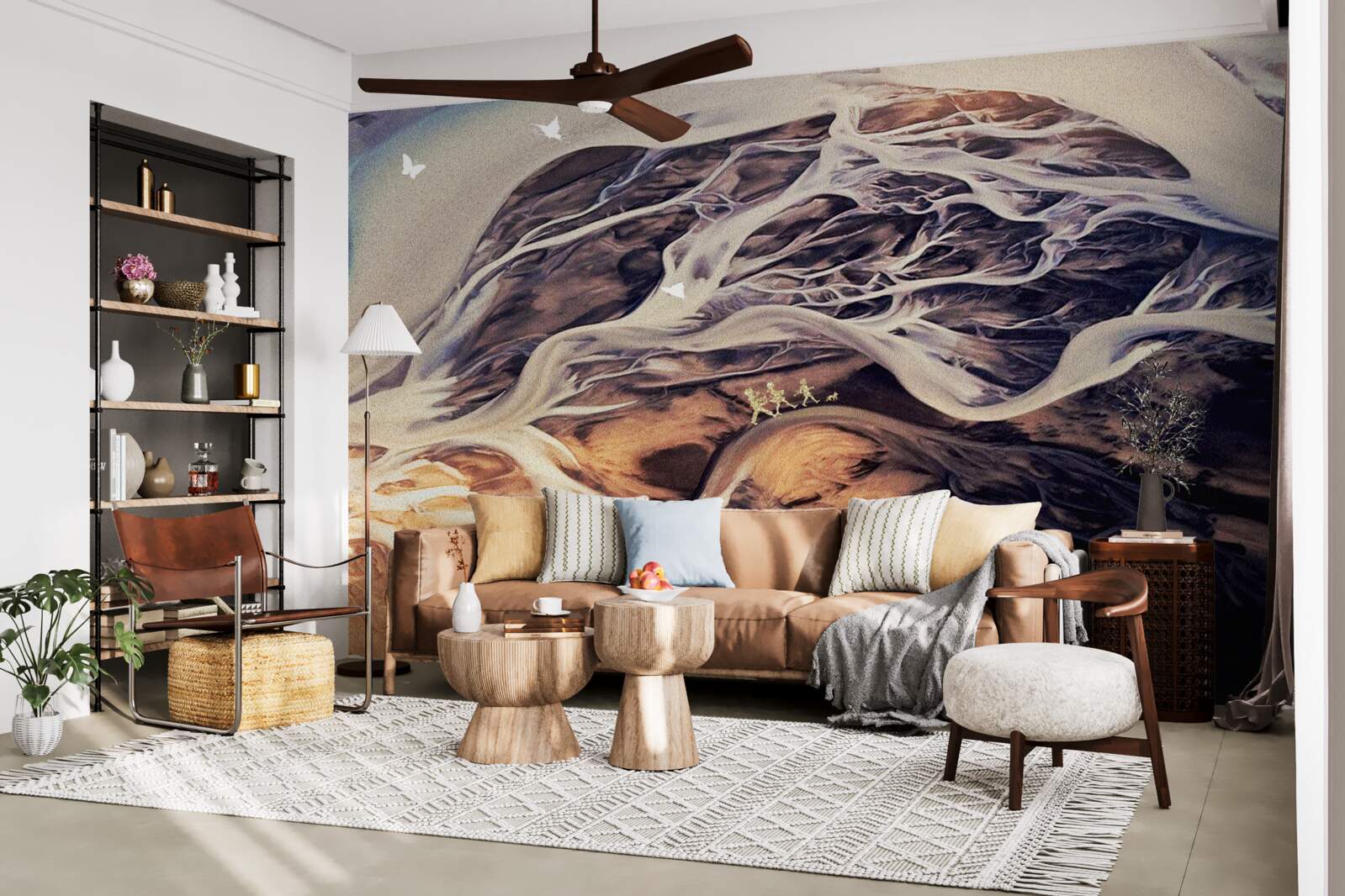 Papier peint fausse silhouette d'un arbre dessinée sur le sable