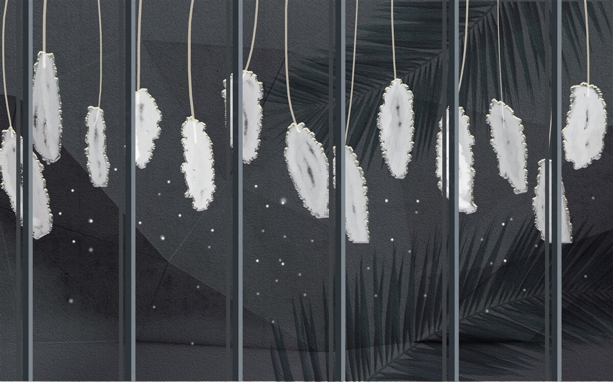 Papier peint duvet derrière la vitre du soir