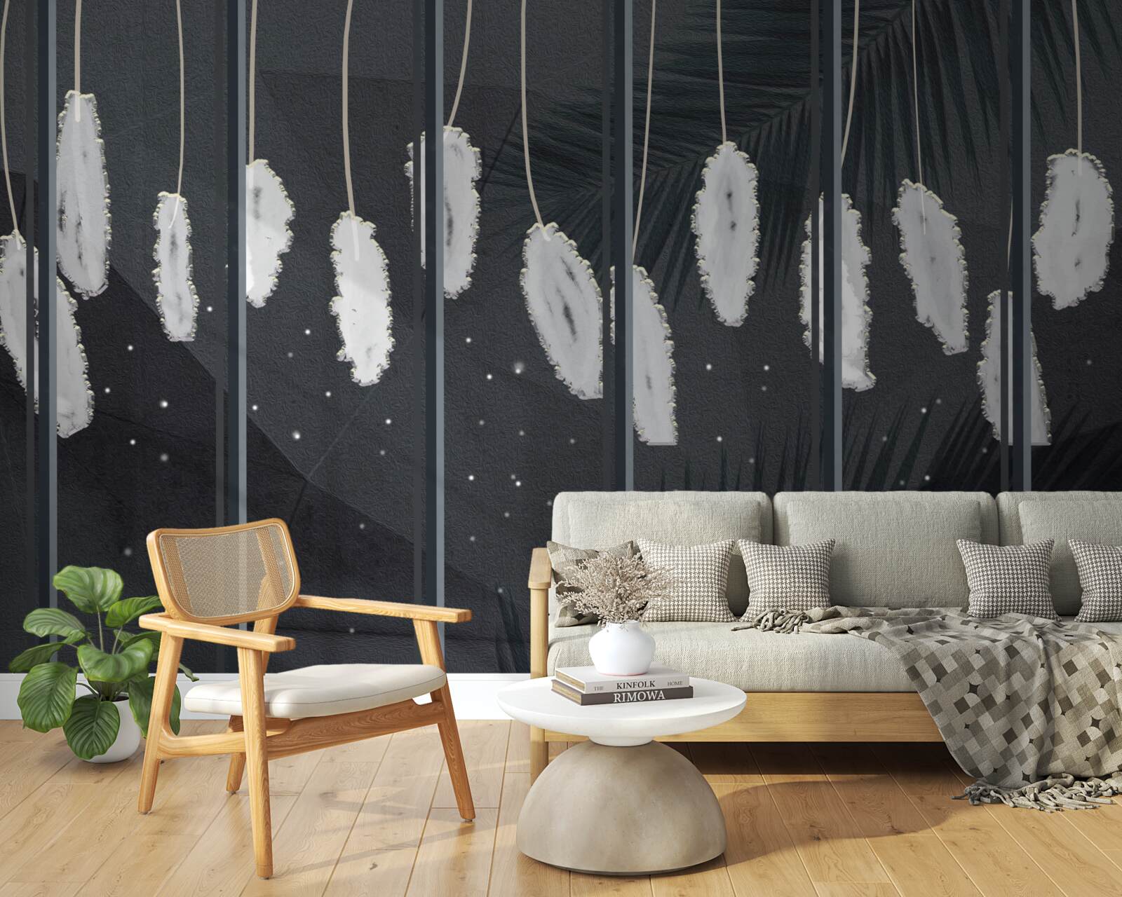 Papier peint duvet derrière la vitre du soir