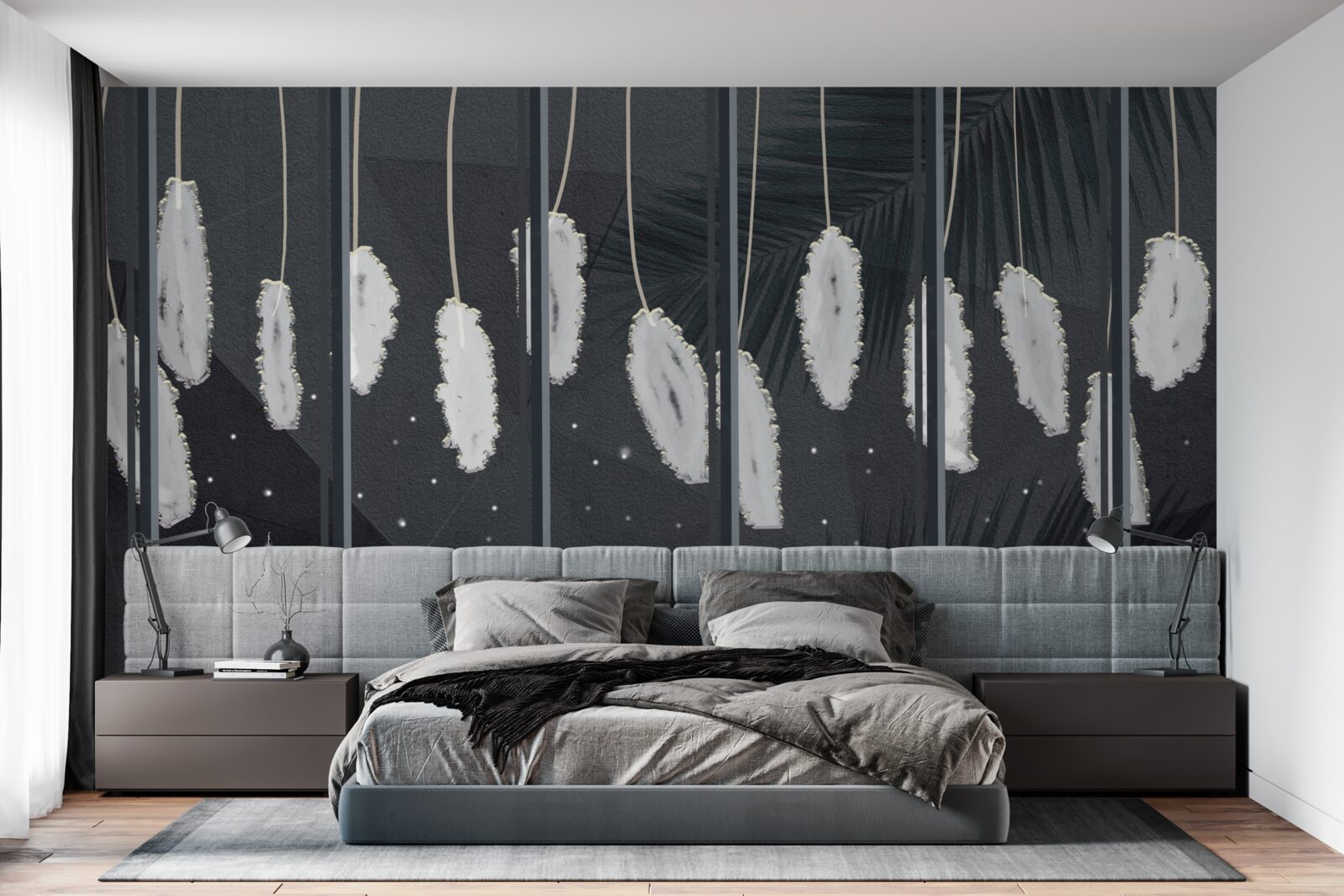 Papier peint duvet derrière la vitre du soir