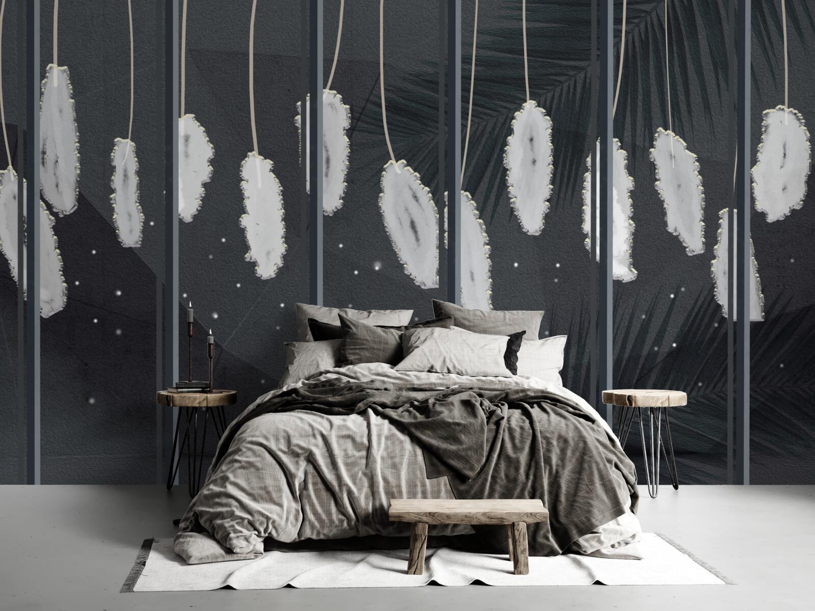 Papier peint duvet derrière la vitre du soir