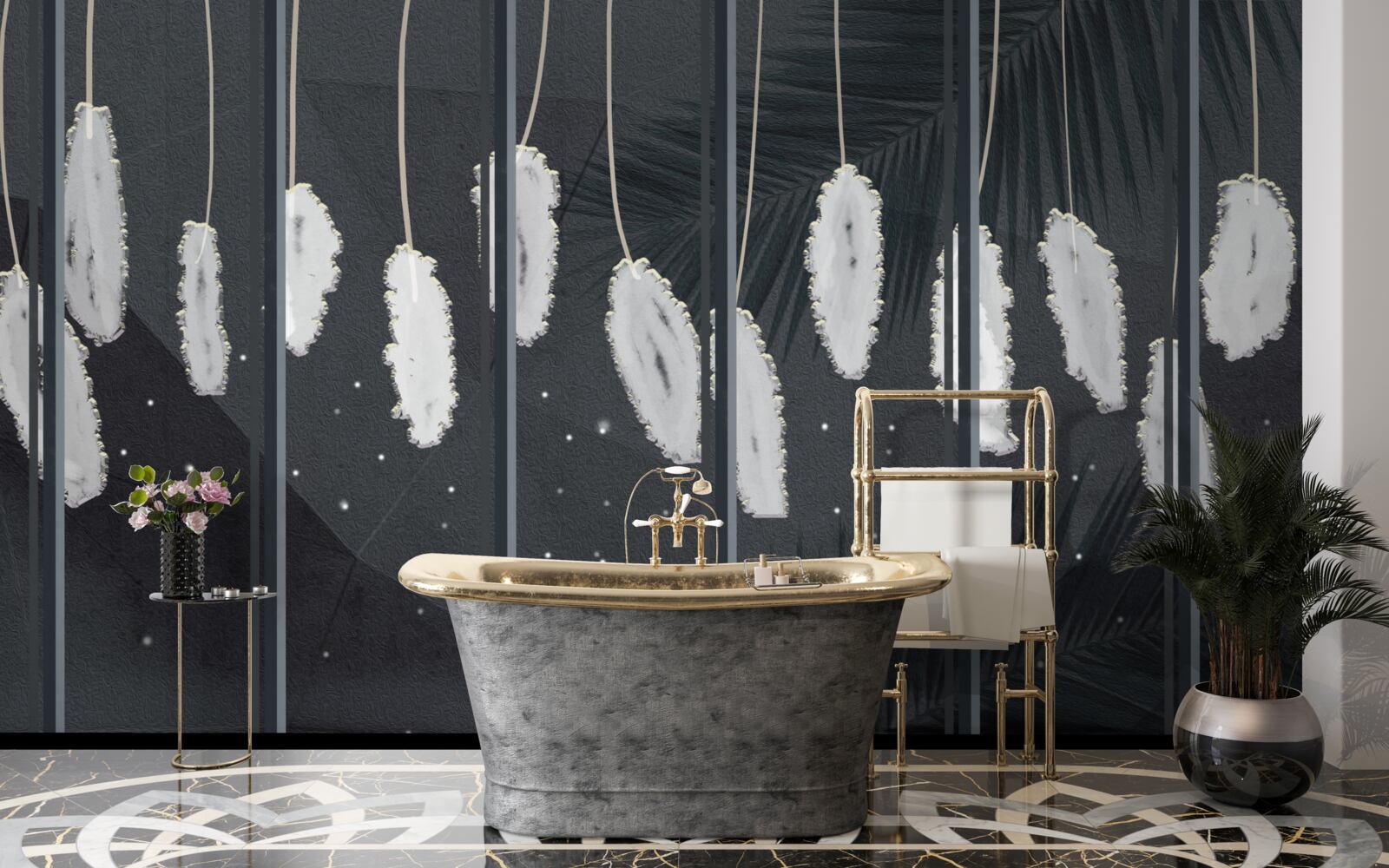 Papier peint duvet derrière la vitre du soir