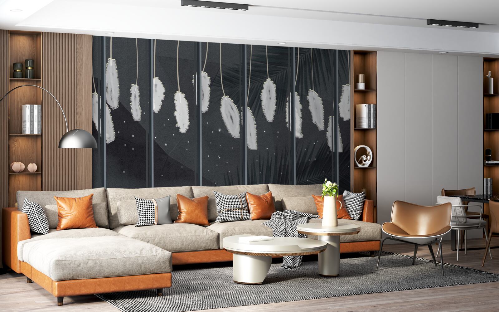 Papier peint duvet derrière la vitre du soir