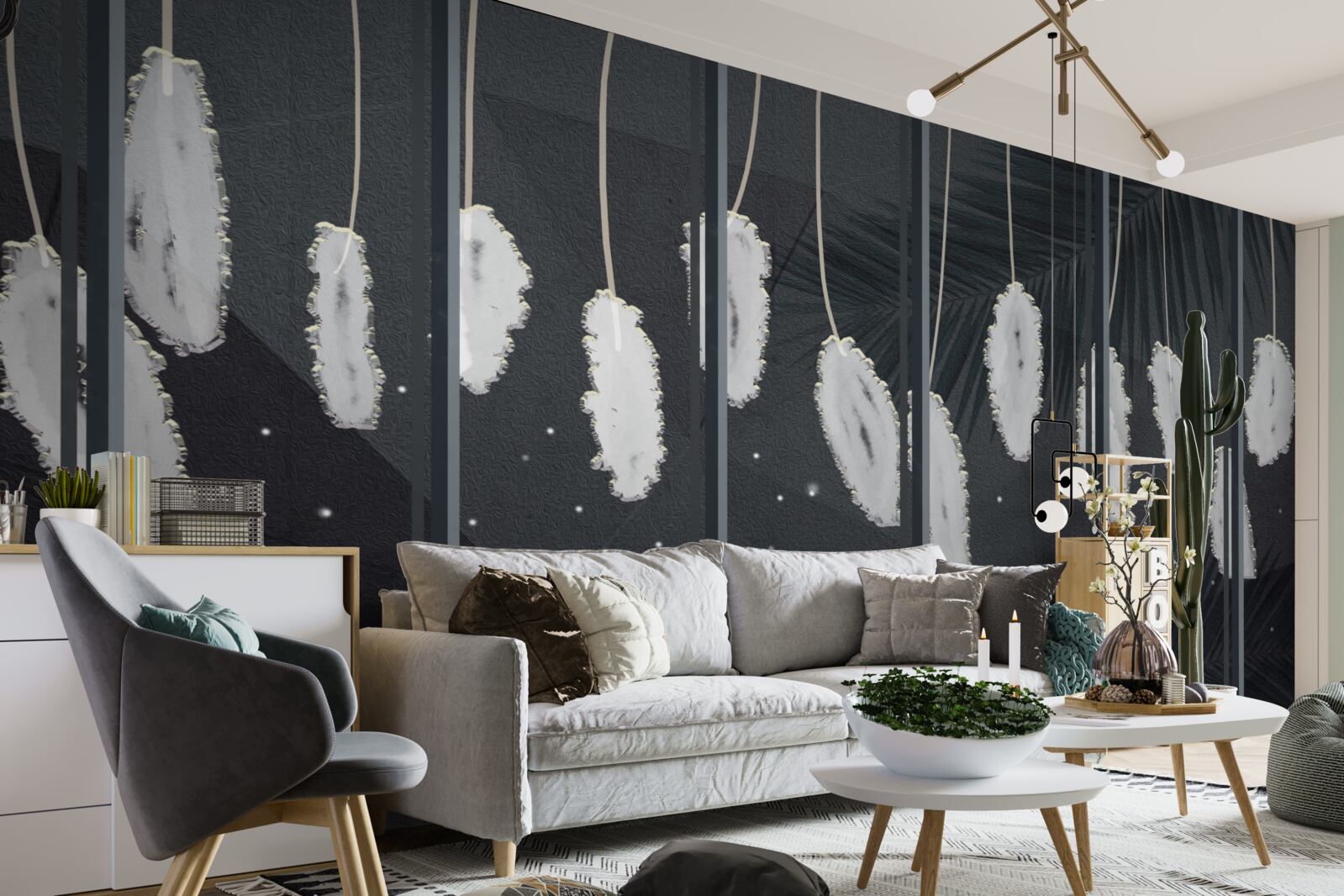 Papier peint duvet derrière la vitre du soir